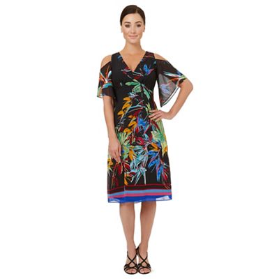 Multicoloured print 'Breeze' cold shoulder dress